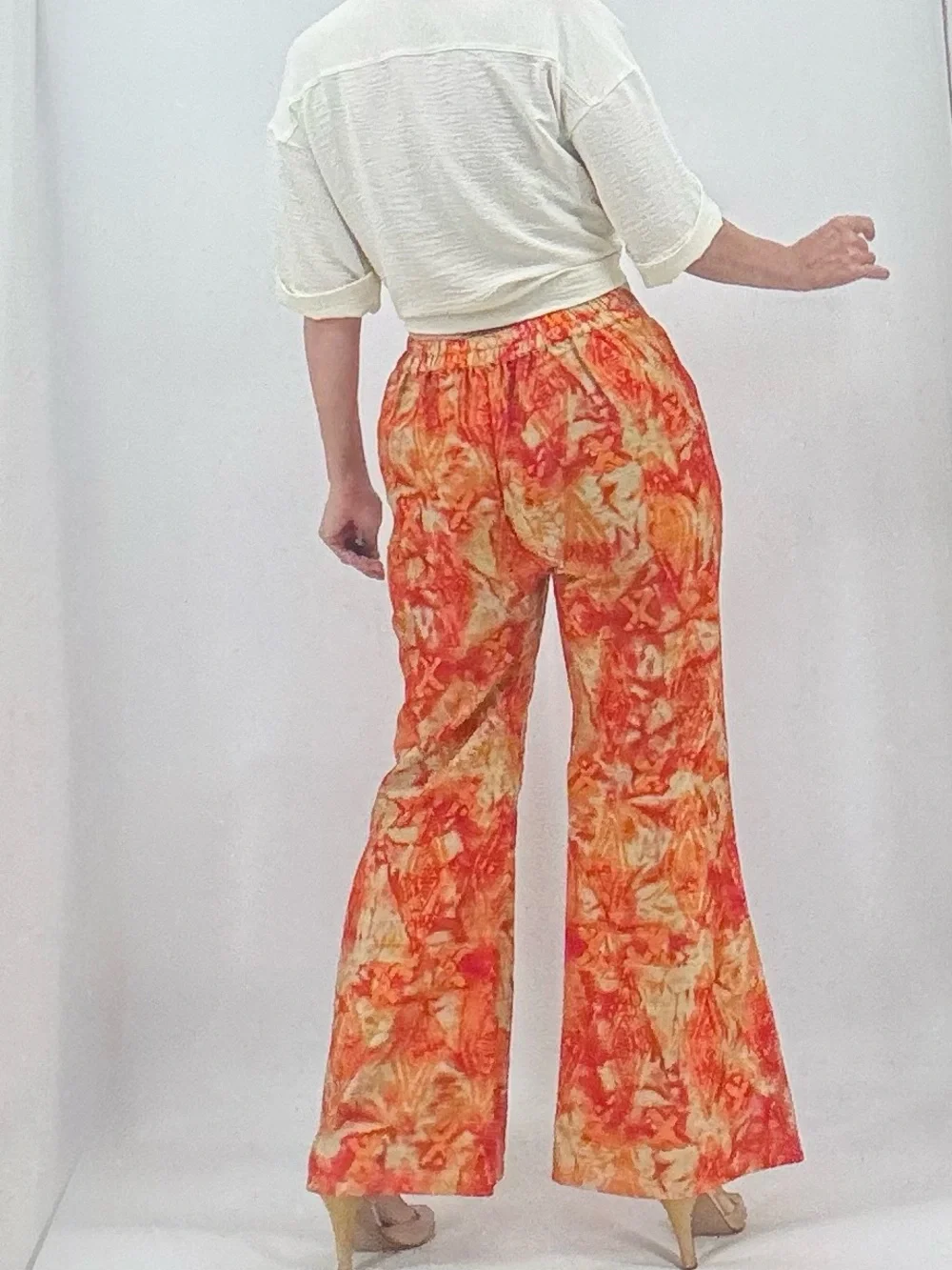 Vintage 70s Abstract Print Disco Groovy Boho High Rise Wide Leg Flare Pants - Picture 6 of 16